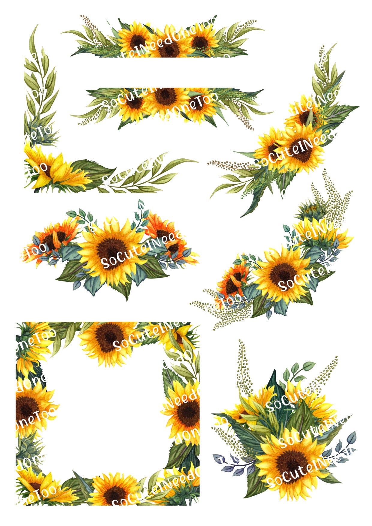 Sunflower wreath waterslide decals for tumblers