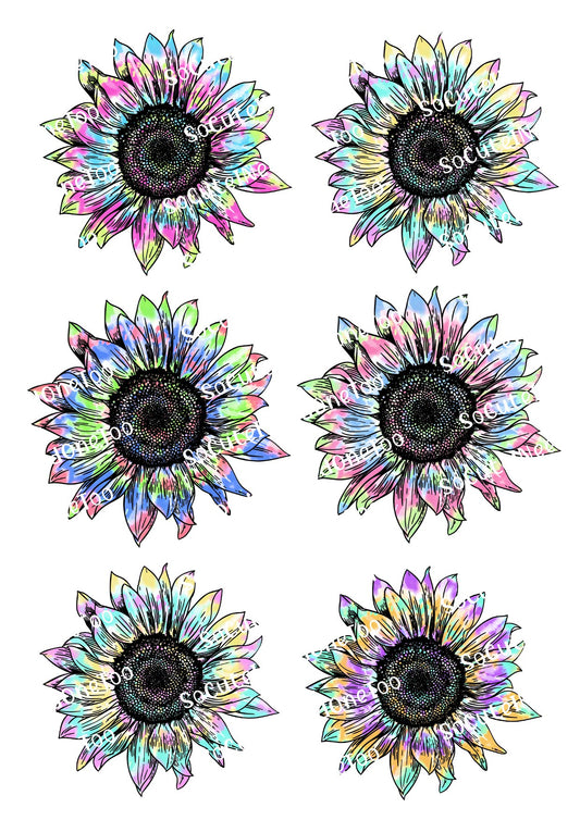 Sunflower Tie Dye Waterslide Decals - Tie Dye Sunflower Designs for Tumblers