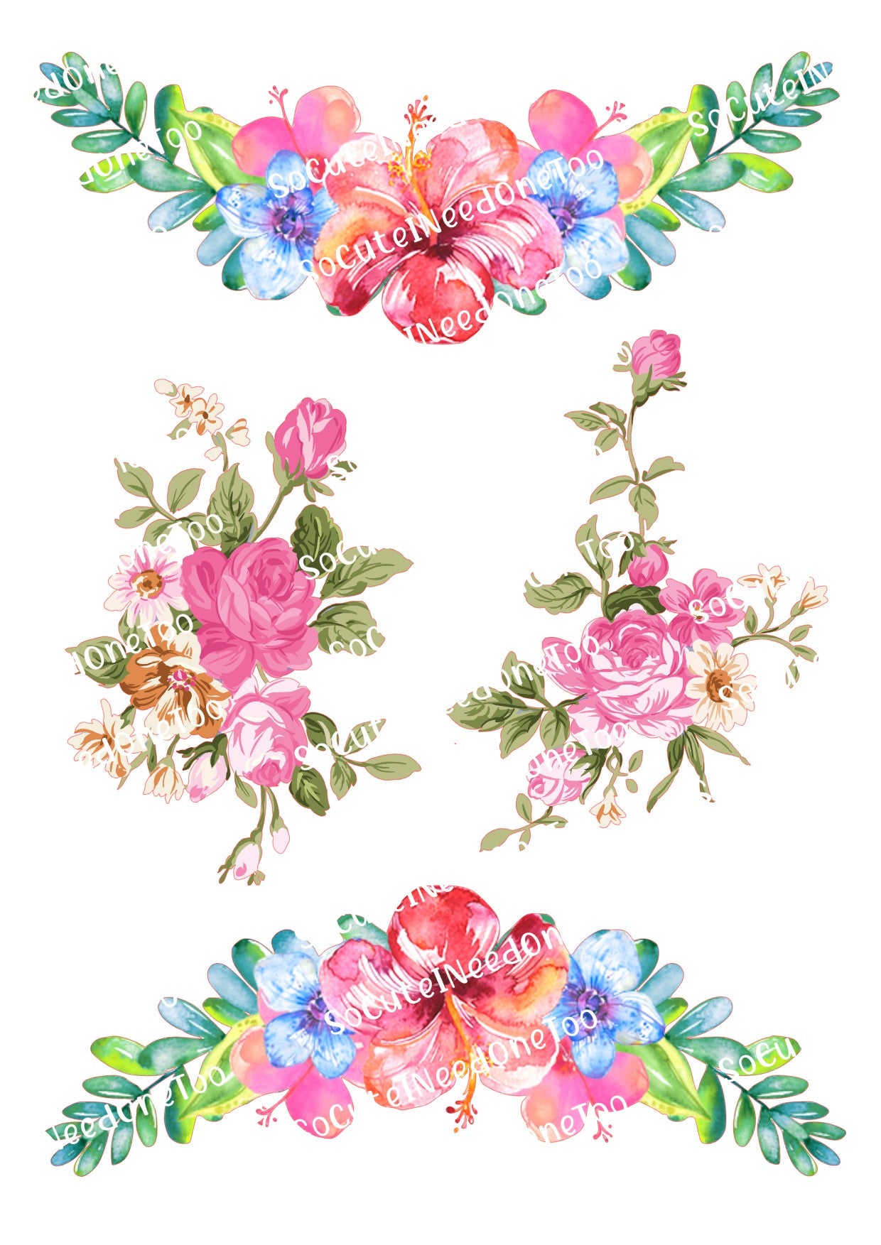 Tattoo flowers edgy pink floral waterslide decals for tumblers