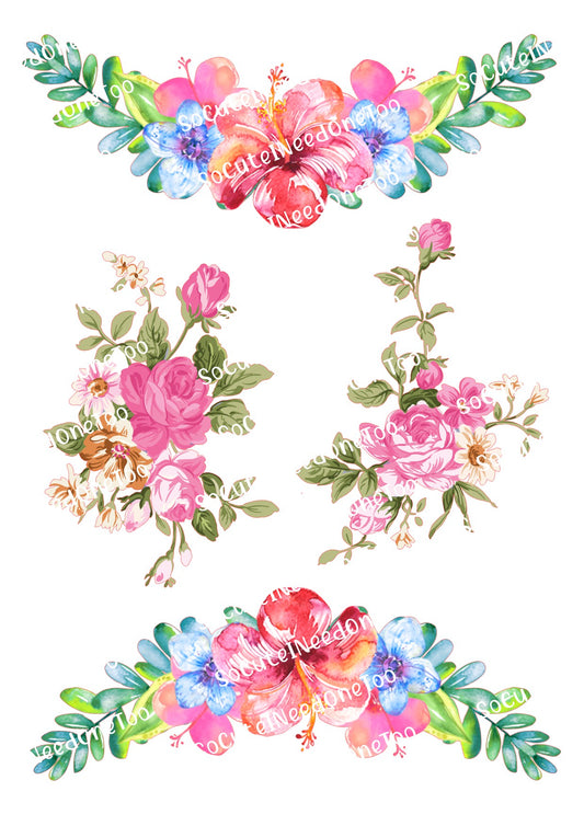 Tatuaje de flores sobre papel para agua transparente/blanco listo para usar 