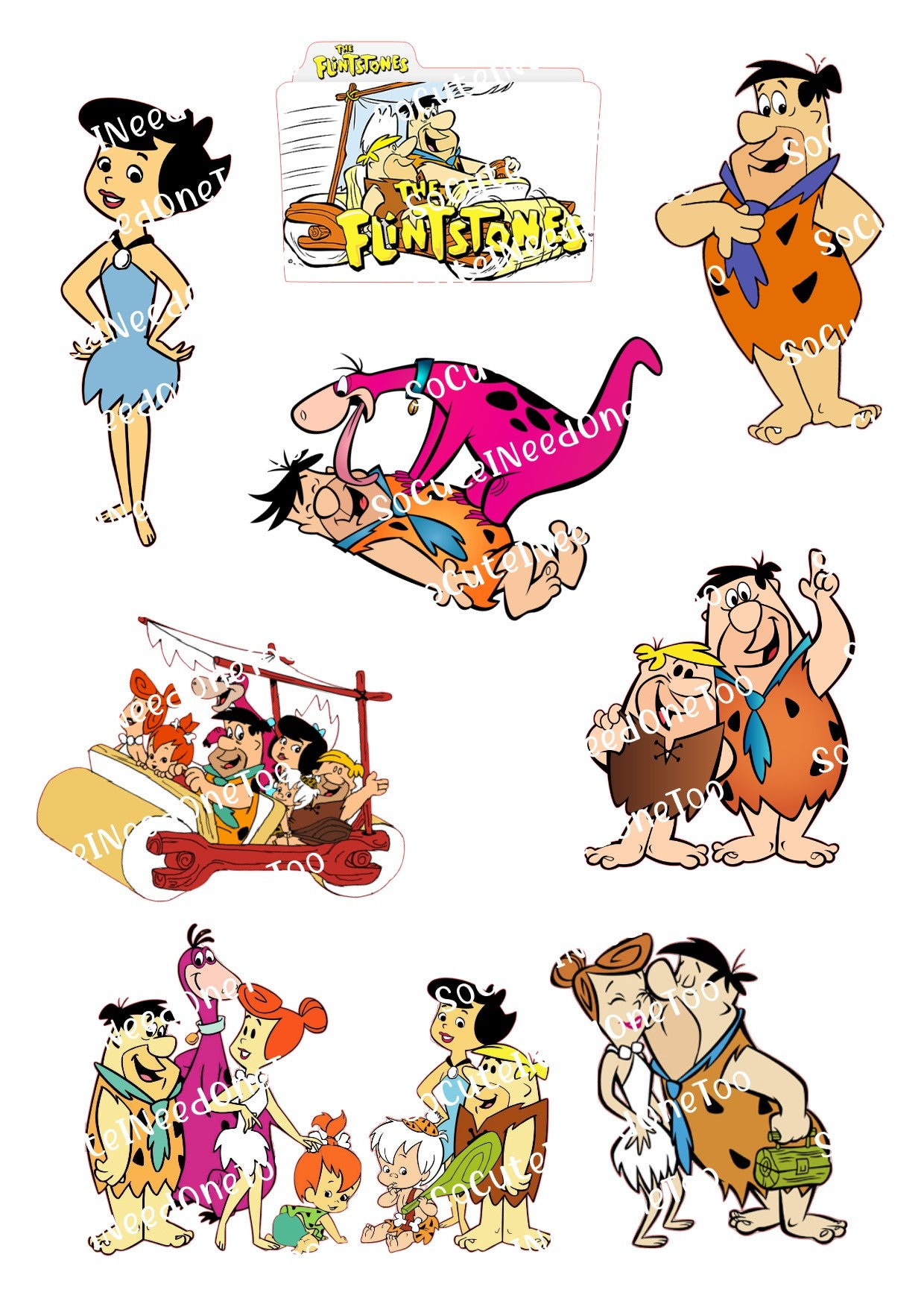 Cartoon characters from The Flintstones set against a white background
