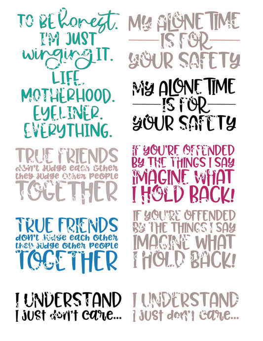 To be honest funny sayings waterslide decals for tumblers