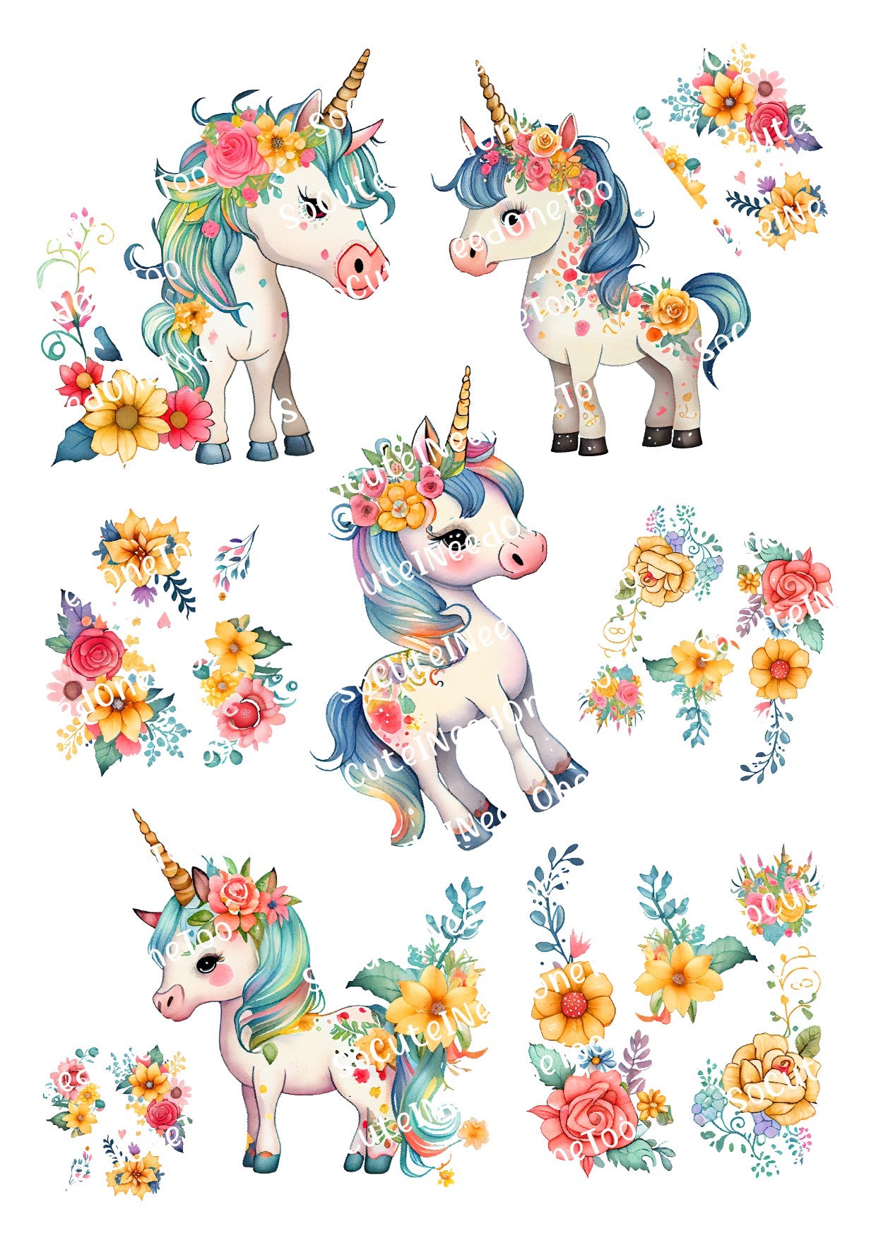 Rainbow Unicorns Waterslide Decals - 3.0-3.5" for Tumblers