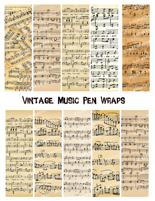 Vintage Music Pen Wraps Waterslide Decals – Retro Music Designs for Bic Pens