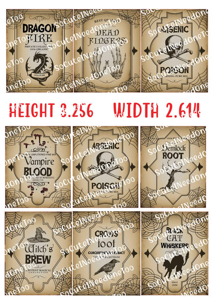 Collection of vintage-style potion labels  