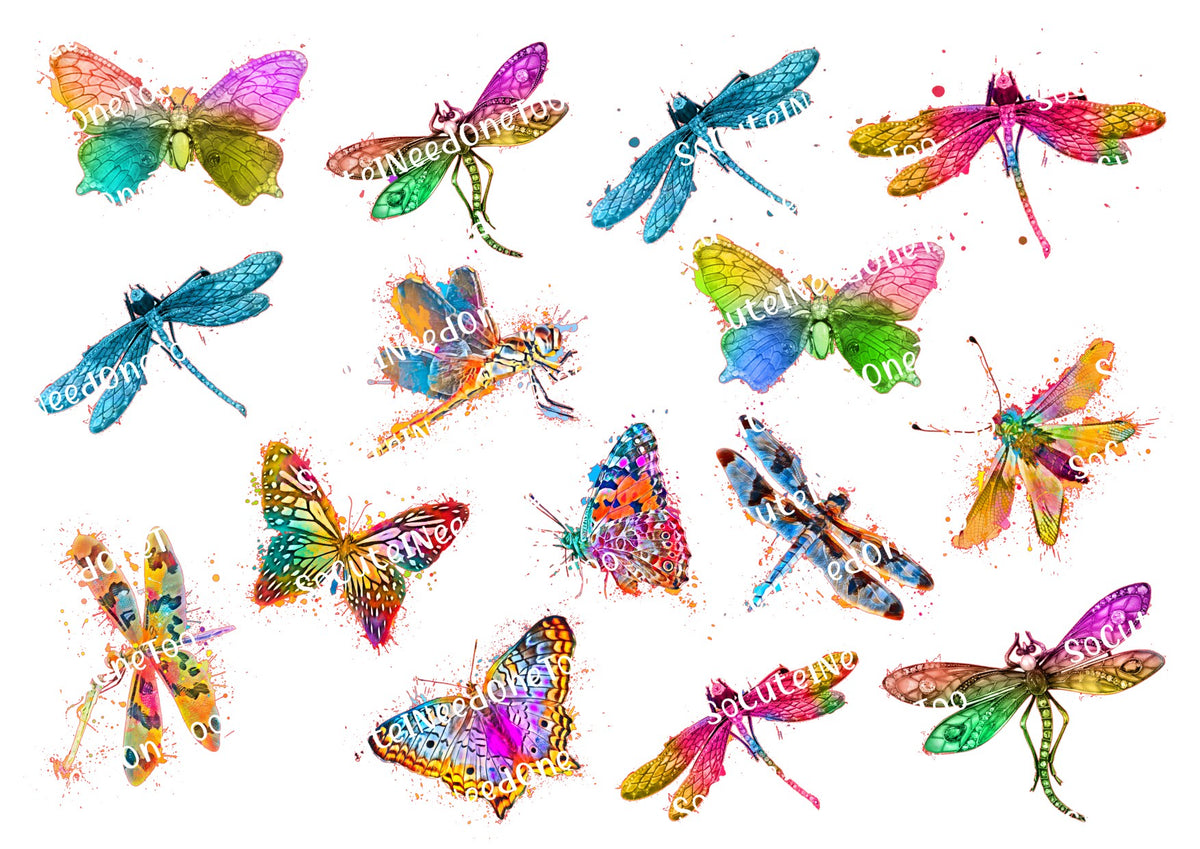 Acuarela - Calcomanías para toboganes de agua con mariposas y libélulas 