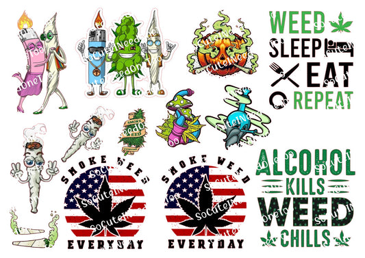 Calcomanías de agua con personajes más ligeros de Weed
