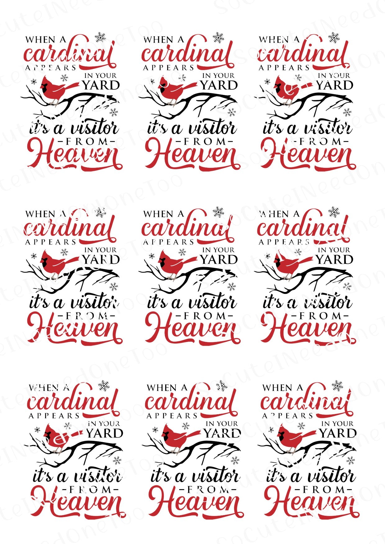 When Cardinals Appear - Memorial Waterslide Decals