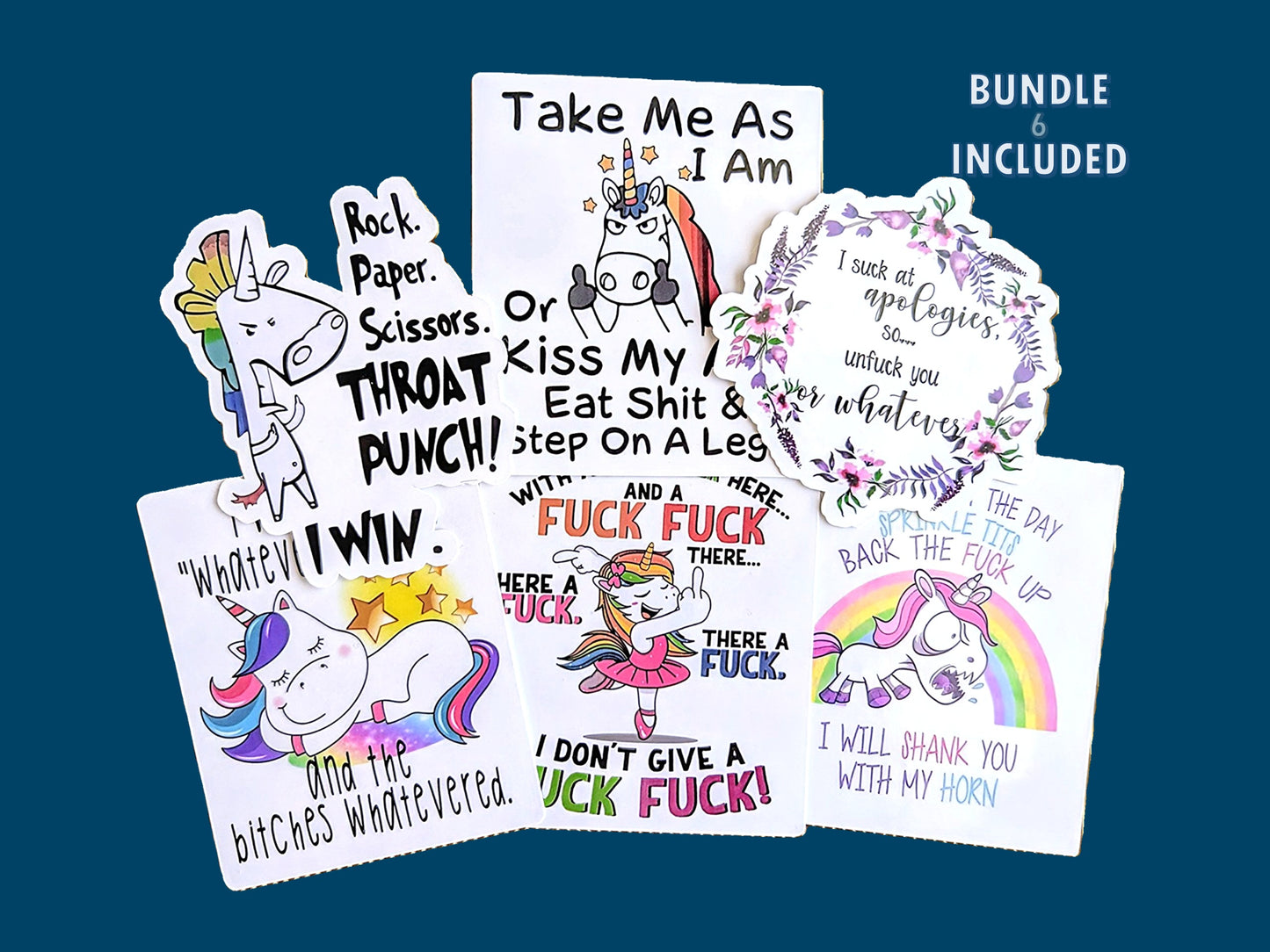 Adult Humor Sticker Bundle - all 6 sassy unicorn vinyl stickers - SoCuteINeedOneToo