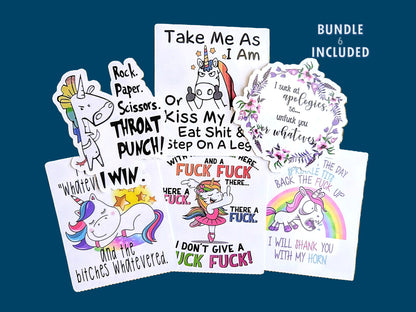 Adult Humor Sticker Bundle - all 6 sassy unicorn vinyl stickers - SoCuteINeedOneToo
