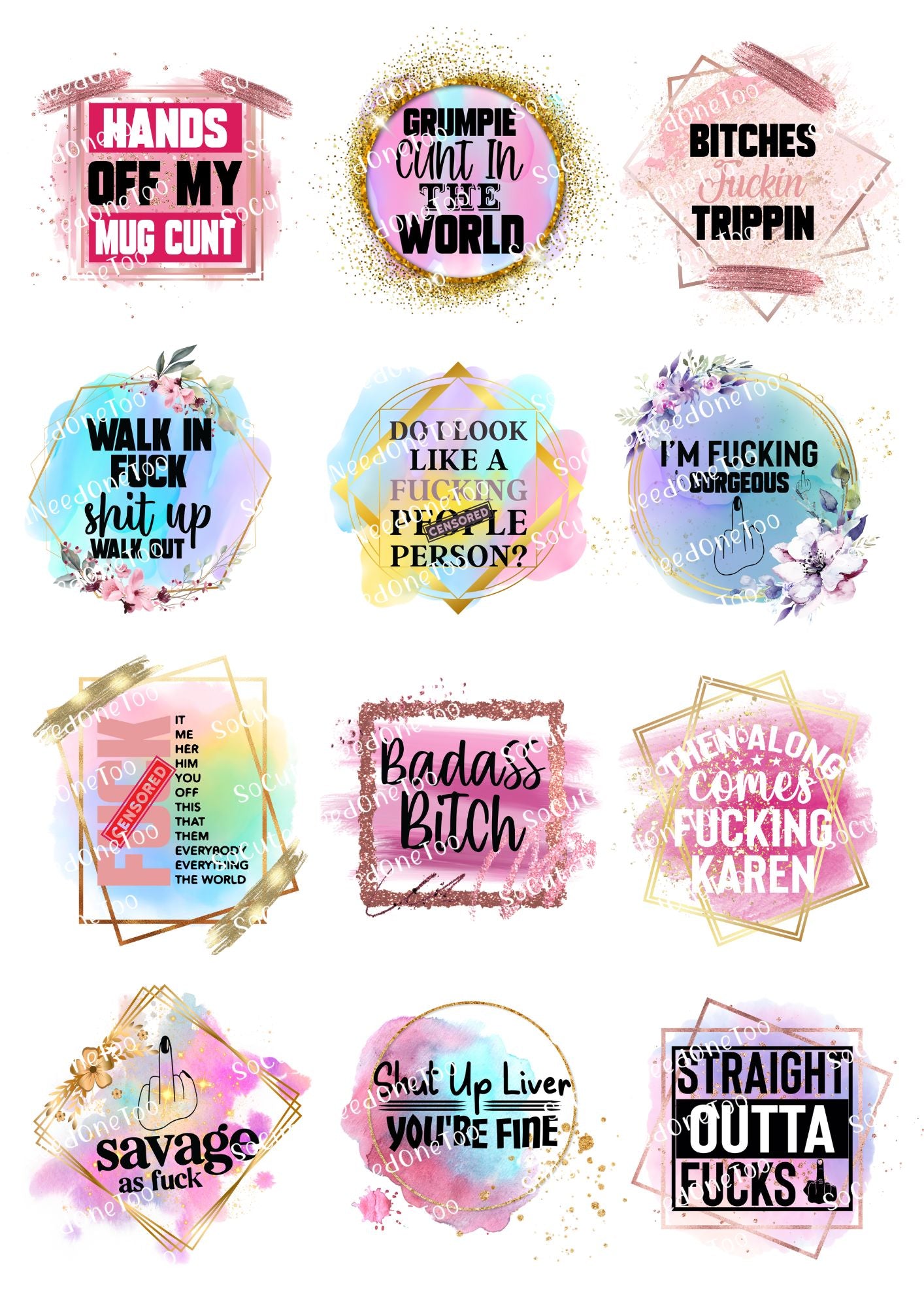 Adult Sayings #14 digital decal sheet - watermarked preview