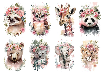 Animals With Flower Crowns digital decal sheet - watermarked preview