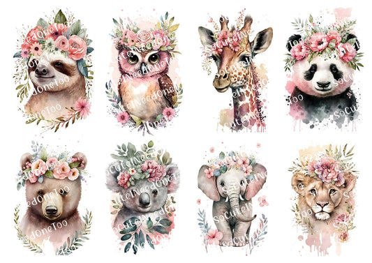 Animals With Flower Crowns digital decal sheet - watermarked preview