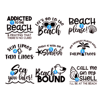 Beach vinyl decal designs numbered 1 to 9