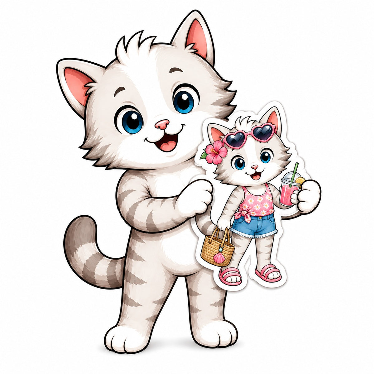 Bobcat holding a die cut custom sticker