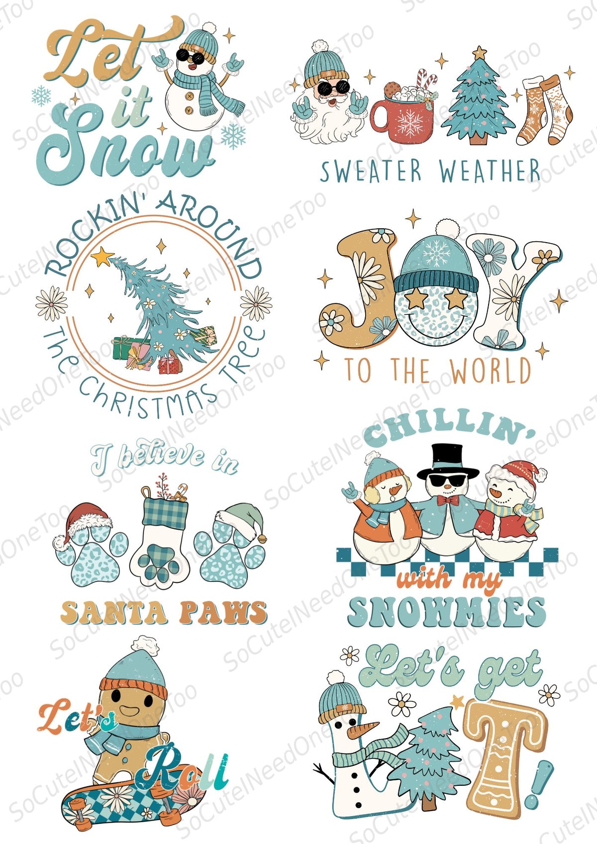 Christmas #23 Waterslide Decals - retro pastel holiday designs - SoCuteINeedOneToo