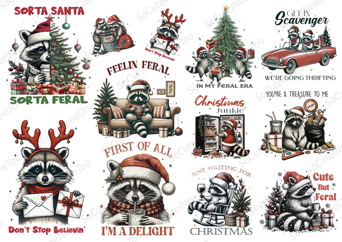 Christmas Raccoons Waterslide Decals - Feelin Feral holiday raccoon designs - SoCuteINeedOneToo