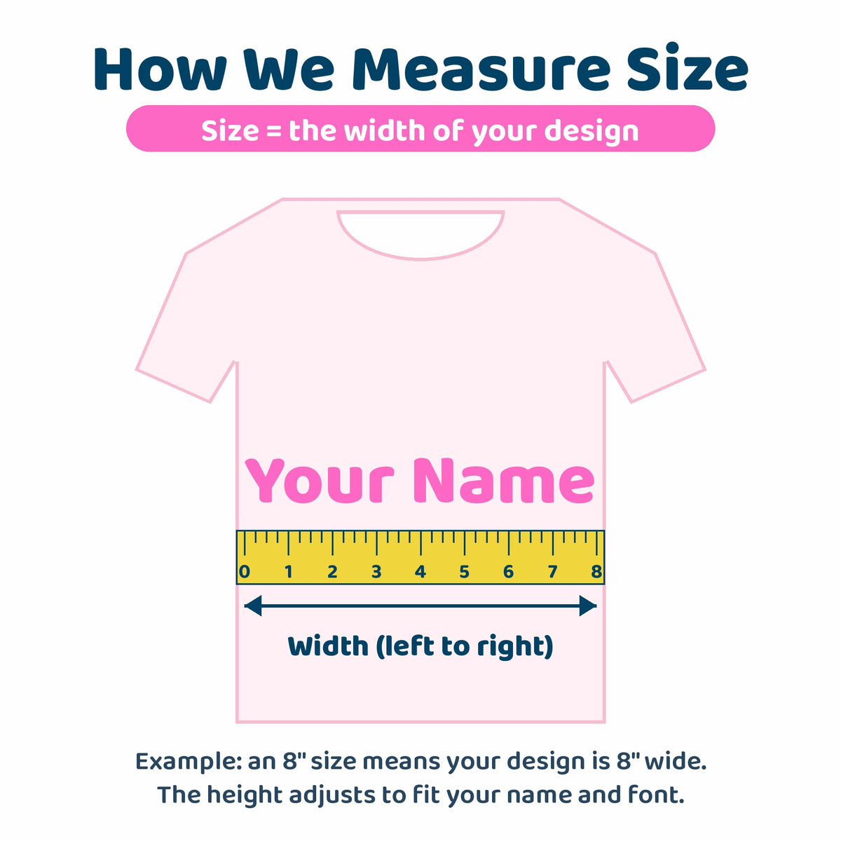How we measure iron-on size: the width of your design from left to right