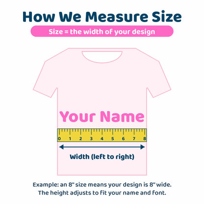 How we measure iron-on size: the width of your design from left to right