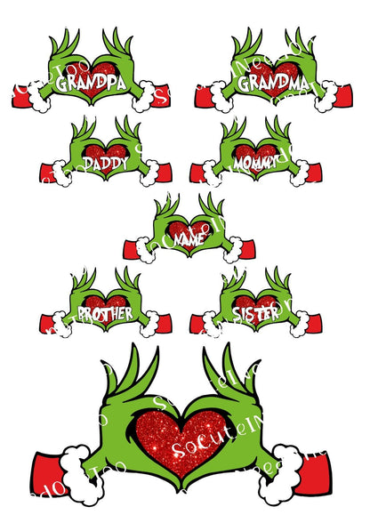 Grinch Hands With Heart Waterslide Decals - SoCuteINeedOneToo