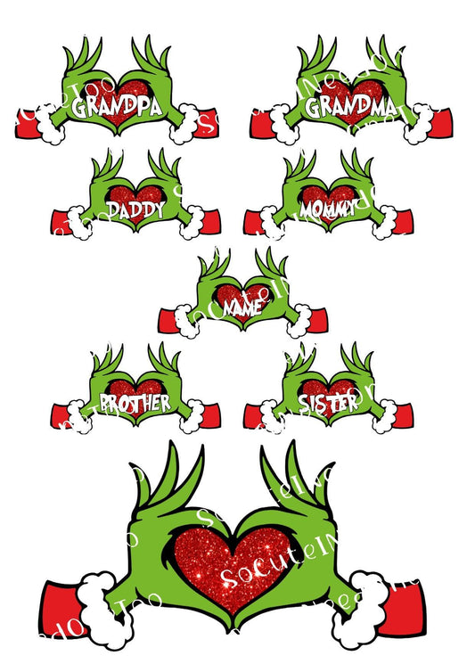 Grinch Hands With Heart Waterslide Decals - SoCuteINeedOneToo
