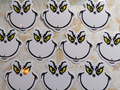 Grinch's Face Stickers - 3 Sizes Available - SoCuteINeedOneToo