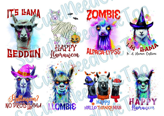 Halloween Llamas on Clear/White Waterslide Paper Ready To Use - SoCuteINeedOneToo