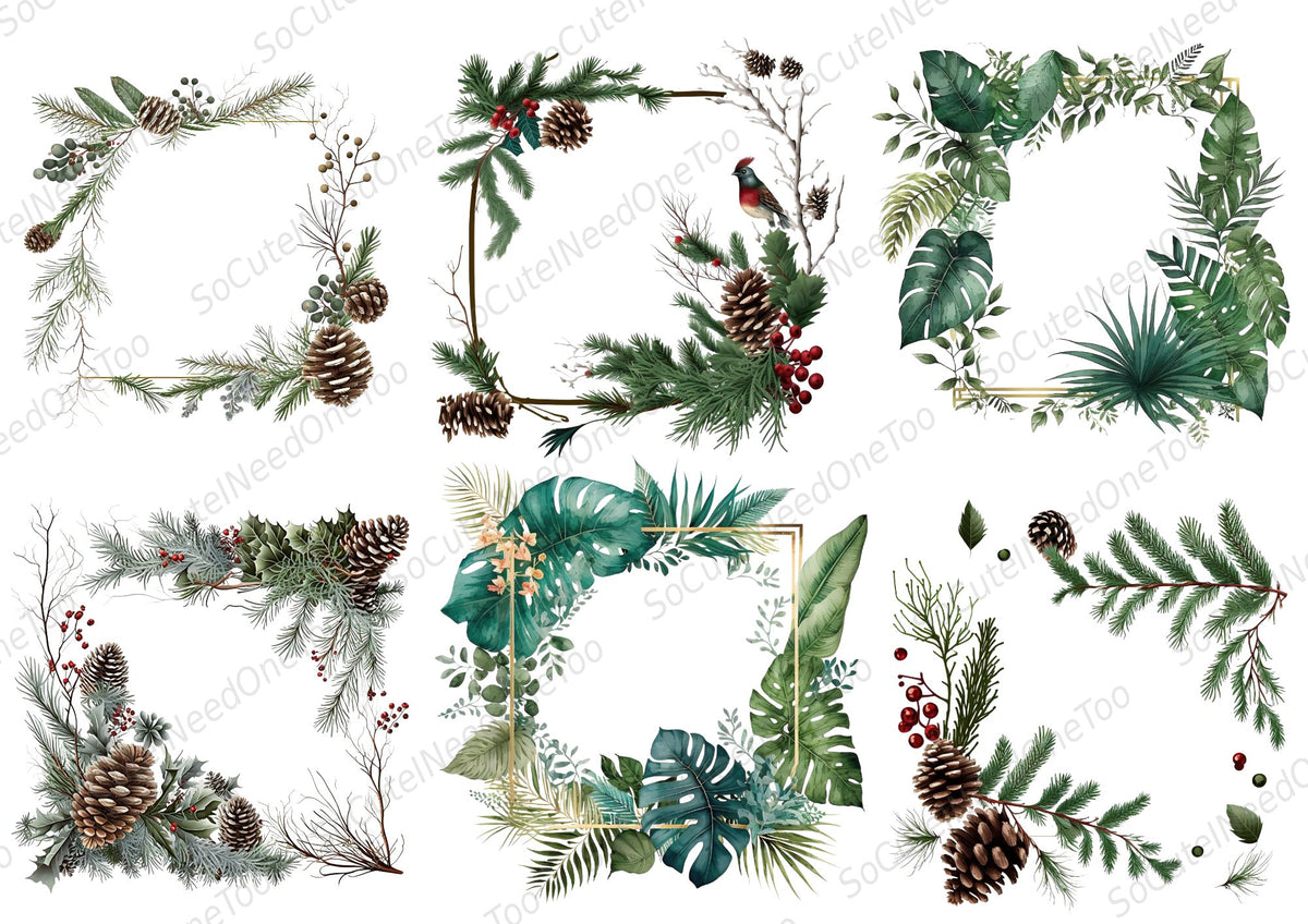 Balsam Fir Holiday Frame Waterslide Decals - winter greenery borders - SoCuteINeedOneToo