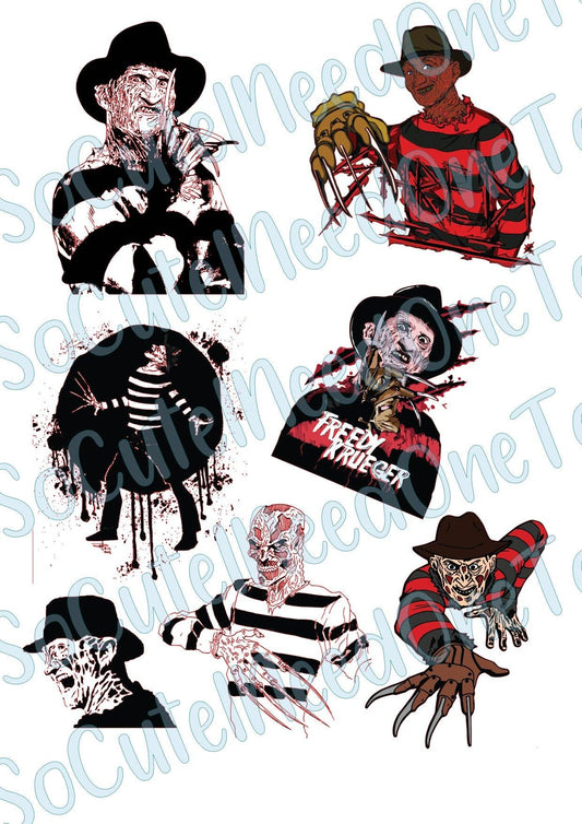 Horror - Freddy Krueger - on Clear/White Waterslide Paper Ready To Use - SoCuteINeedOneToo