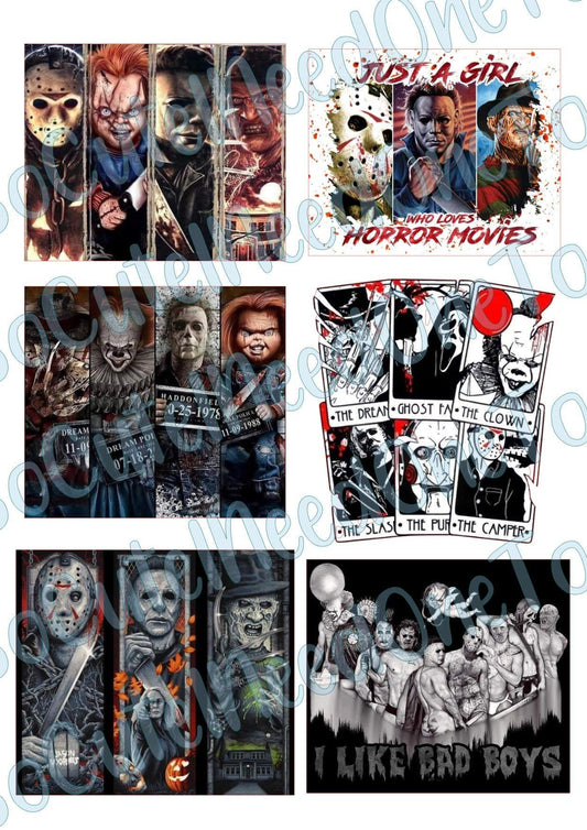 Horror - Killers - on Clear/White Waterslide Paper Ready To Use - SoCuteINeedOneToo