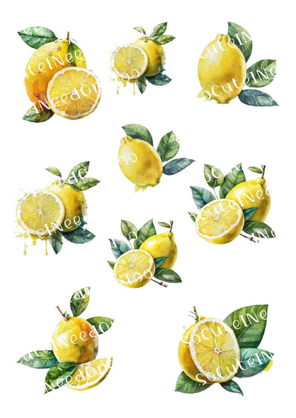 Lemons on Clear/White Laser Printed Waterslide Paper Ready To Use - SoCuteINeedOneToo