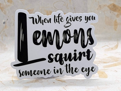 When Life Gives You Lemons Squirt Someone In The Eye adult humor vinyl sticker - SoCuteINeedOneToo
