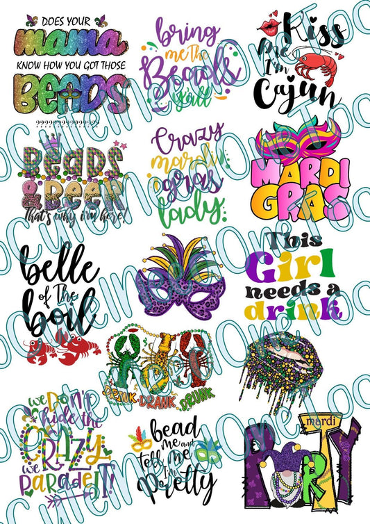 Mardi Gras #1 on Clear/White Waterslide Paper Ready To Use - SoCuteINeedOneToo