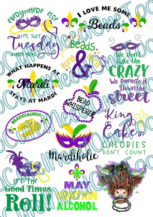 Mardi Gras #3 on Clear/White Waterslide Paper Ready To Use - SoCuteINeedOneToo