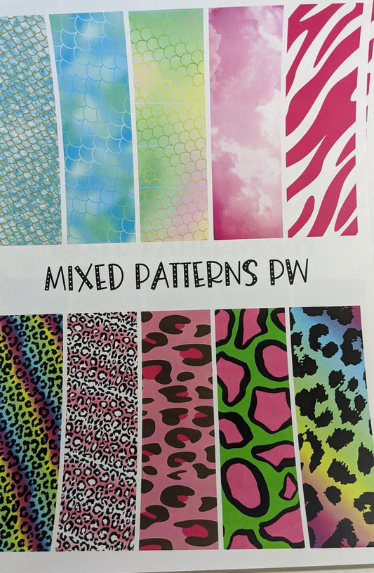 Mixed Patterns Pen Wraps printed waterslide decal sheet