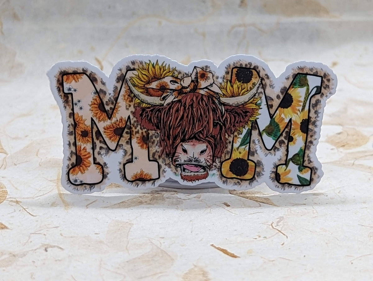 Mom highland cow sunflower and leopard print vinyl sticker