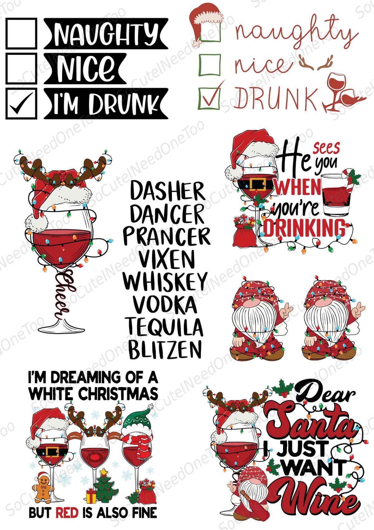 Naughty Christmas Waterslide Decals - funny holiday drinking sayings - SoCuteINeedOneToo