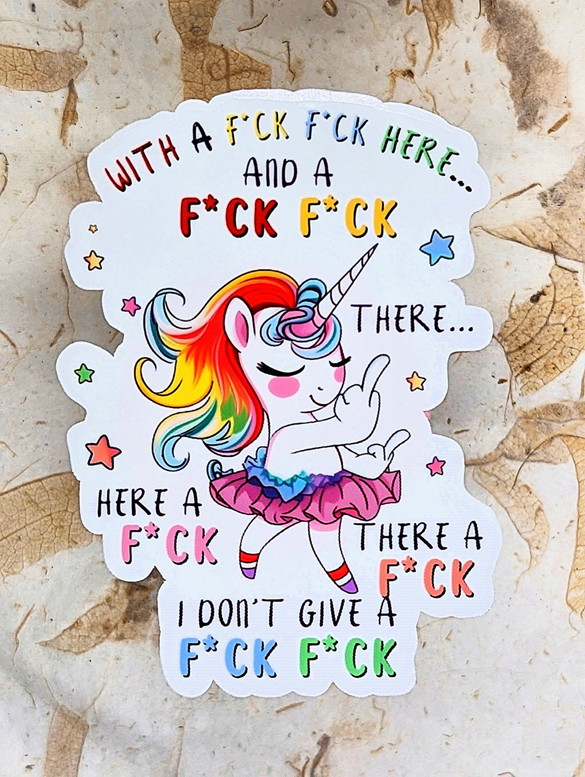 With A F*ck F*ck Here sassy unicorn adult humor vinyl sticker - SoCuteINeedOneToo