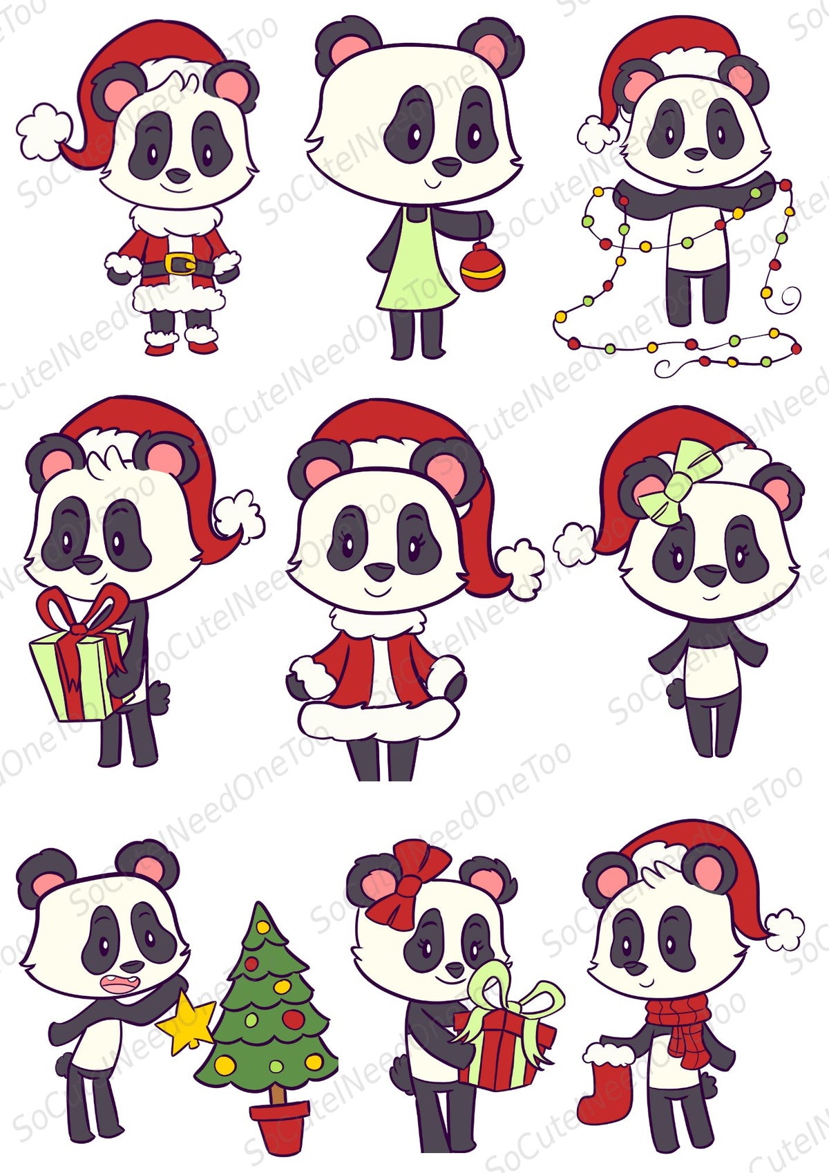 Panda Christmas Waterslide Decals - cute holiday panda designs - SoCuteINeedOneToo