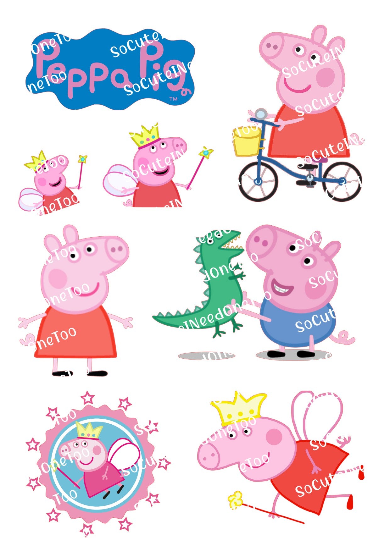 Peppa Pig #1 on Clear/White Water Slide Paper Ready To Use - SoCuteINeedOneToo