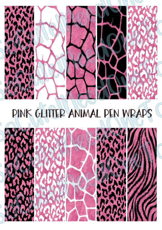 Pink Glitter Animal Skin Pen Wraps - SoCuteINeedOneToo