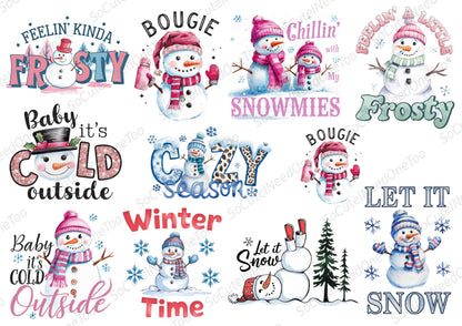 Snowman #5 Waterslide Decals - pink pastel Feelin Kinda Frosty snowmen - SoCuteINeedOneToo
