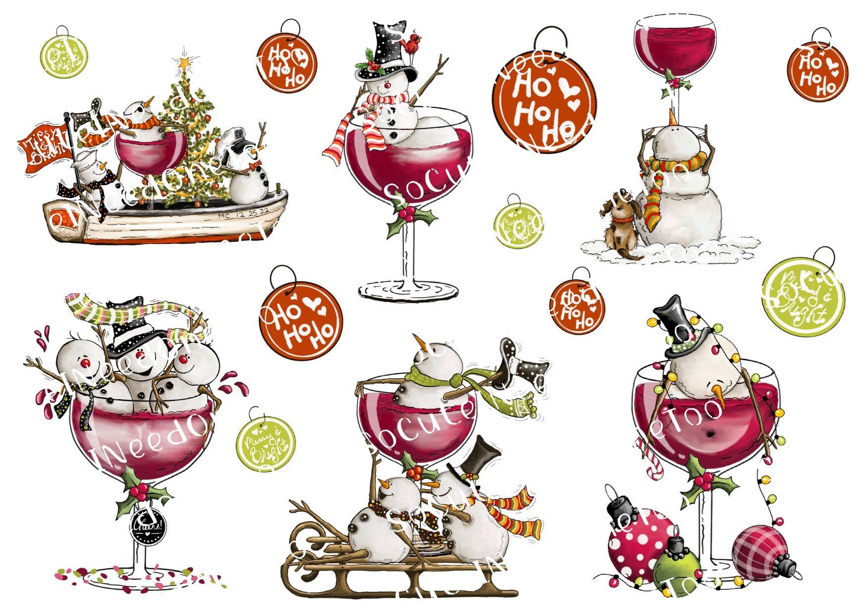 Snowman Drinking Wine #2 Waterslide Decals - SoCuteINeedOneToo
