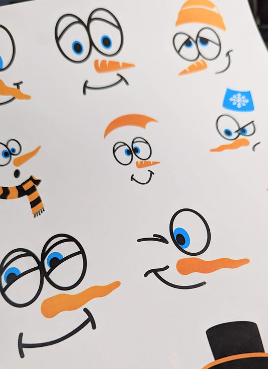Snowman Faces printed waterslide decal sheet